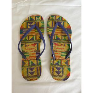 Havaianas Women's Multicolor Geometric Tribal Print Slim Flip Flops Size 39-40